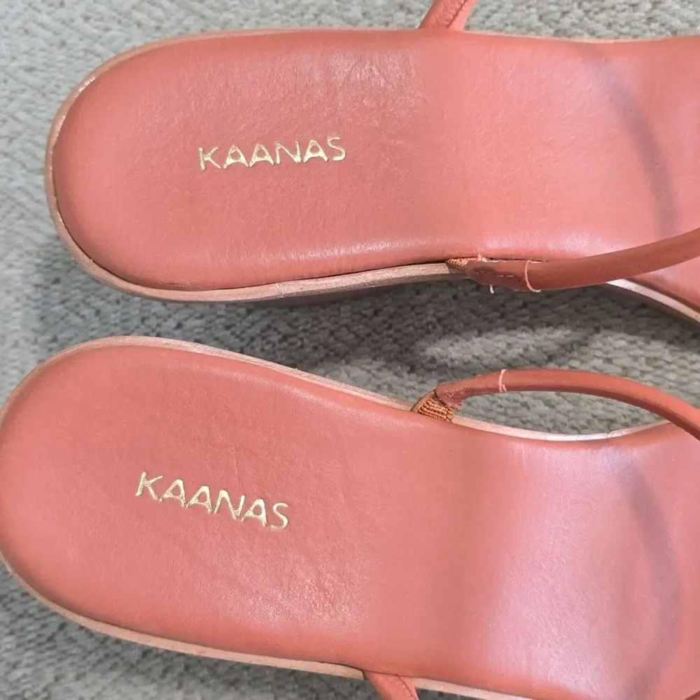 Kaanas Leather Brick Red Square Toe Wedge Sandals - Size 9